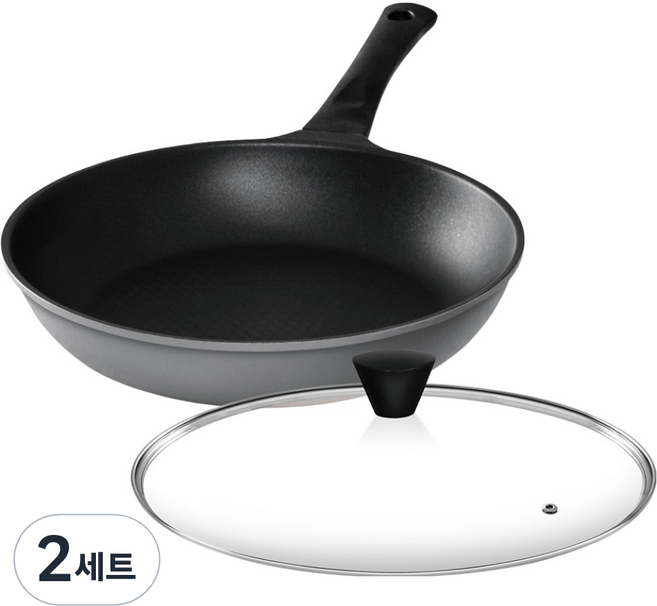키친아트 티타늄 프라이팬 그레이 + 유리뚜껑 세트, 28cm, 2세트