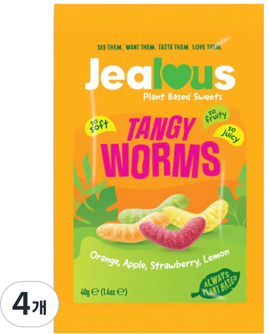 젤러스스윗 젤리 탱기 웜즈, 40g, 4개