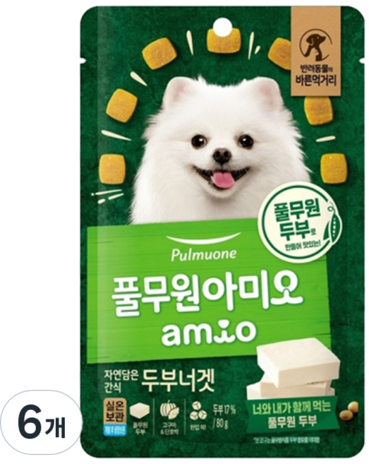풀무원아미오 강아지 자연담은간식 두부너겟, 두부맛, 80g, 6개