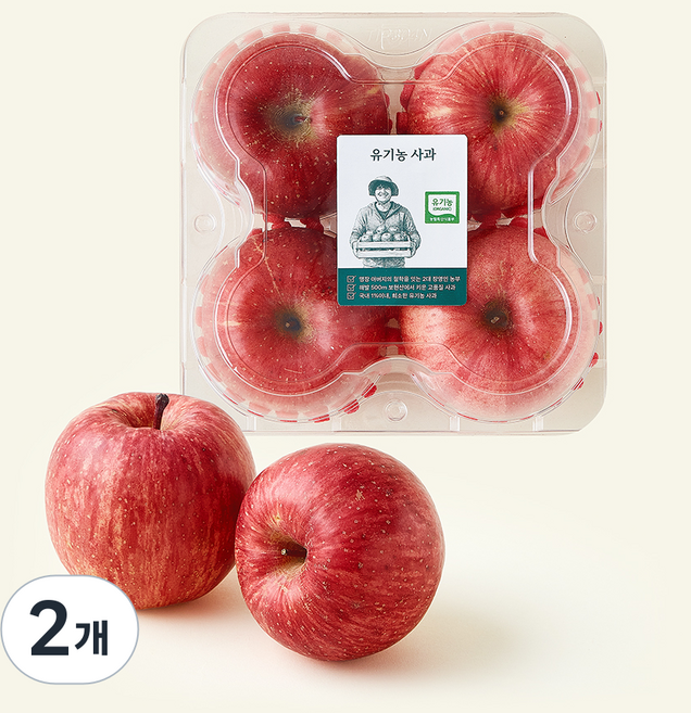 온브릭스 유기농 인증 사과 4입, 2개, 1.2kg