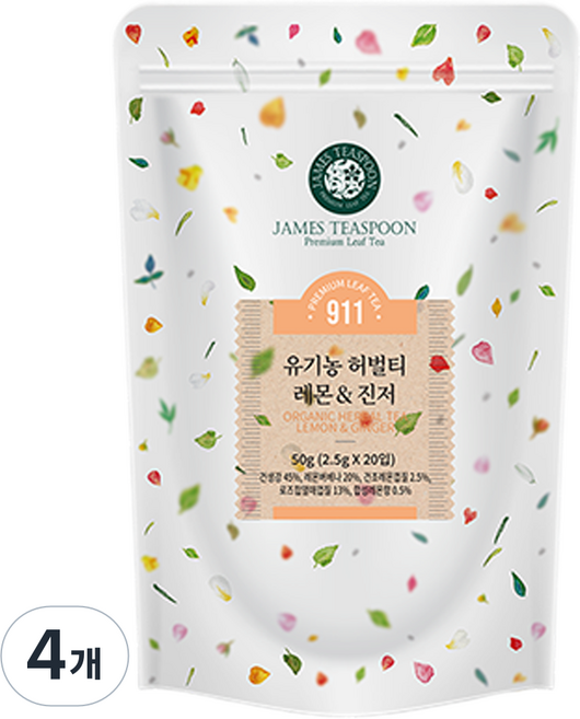 제임스티스푼 유기농 허벌티 레몬&진저, 4개, 20개입, 2.5g