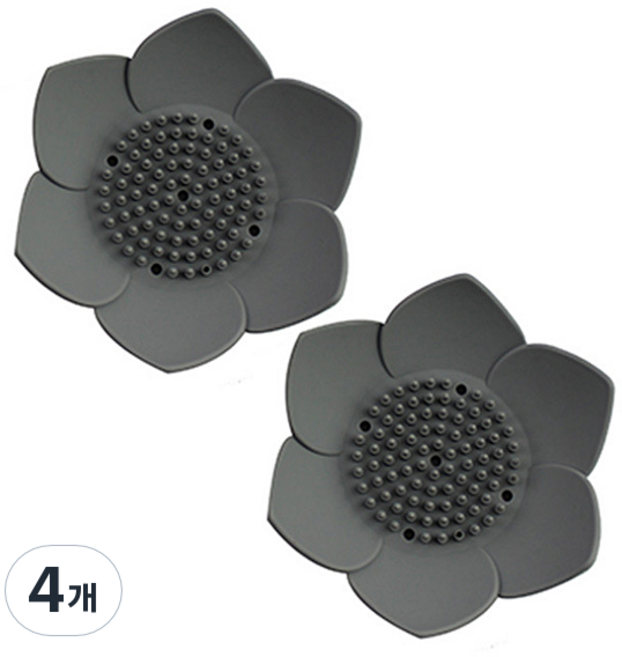 리버그린 플라워 실리콘 비누 받침, 그레이, 4개