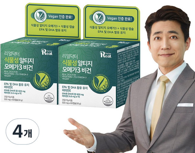 리얼닥터 rTG 미니 캡슐 비타민E 식물성 비건 오메가3 EPA+DHA 30g, 60정, 4개