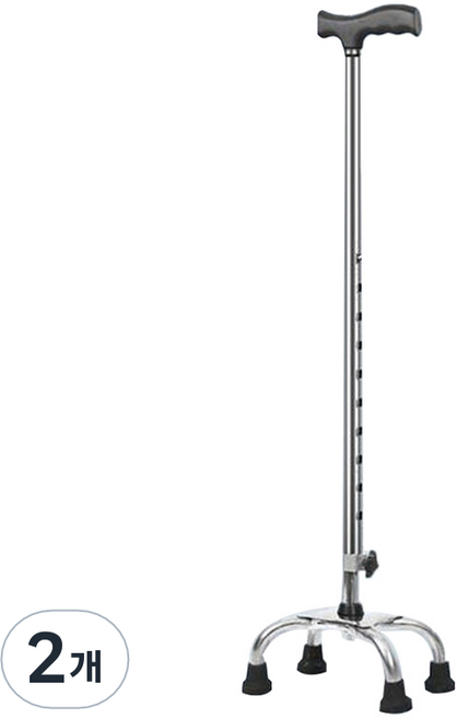 디페이브 레귤러 높이조절 스테인리스 빅 4발 노인 어르신 지팡이 실버, 2개