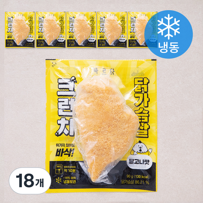 바르닭 크런치 닭가슴살 달고나맛 (냉동), 90g, 1개입, 18개