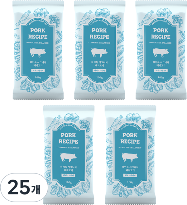하이독 강아지 시그니처 화식 사료 (냉동), 돼지고기, 100g, 25개