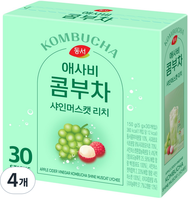 DONGSUH 東西食品 蘋果醋康普茶 麝香葡萄荔枝, 5g, 4個, 30入