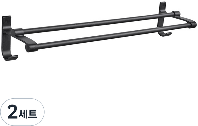 모나코올리브 메탈라인 알루미늄 2단 타월걸이 + 실란트픽스 접착제, 블랙, 2세트