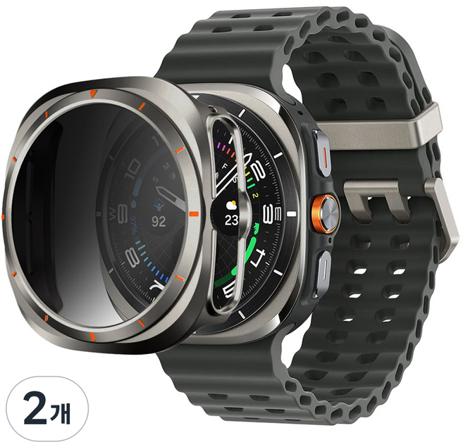 스페이스쉴드 갤럭시 워치 호환 아머 플렉스 9H Privacy 사생활 보호 PC 강화유리 올인원 케이스, 티타늄, 2개