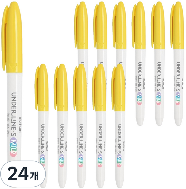 문화연필 언더라인S 마일드 파스텔 형광펜, 개나리 옐로우, 24개