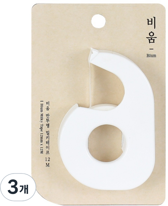 모닝글로리 비움 반투명 밀키테이프 12mm x 12m, 3개