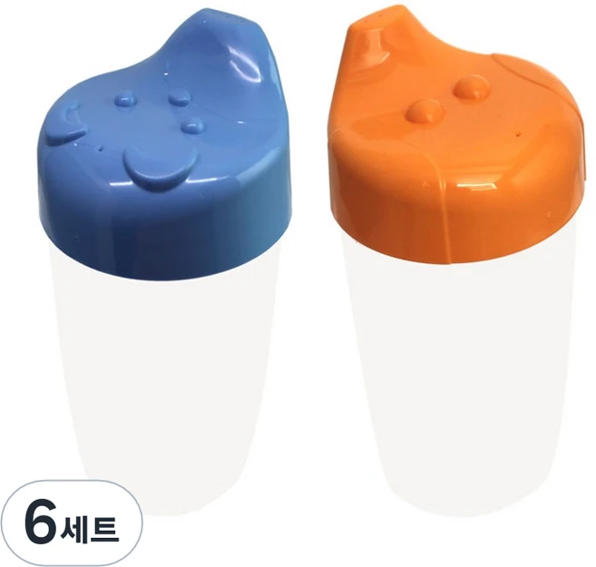 더본 수컵 하드 스파우트 컵, 하늘색 + 오렌지색, 6세트, 250ml - 쿠팡