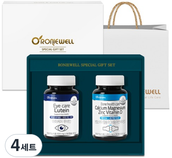 로니웰 부모님건강 루테인 + 칼슘 마그네슘 아연 비타민D 선물세트 + 쇼핑백, 4세트