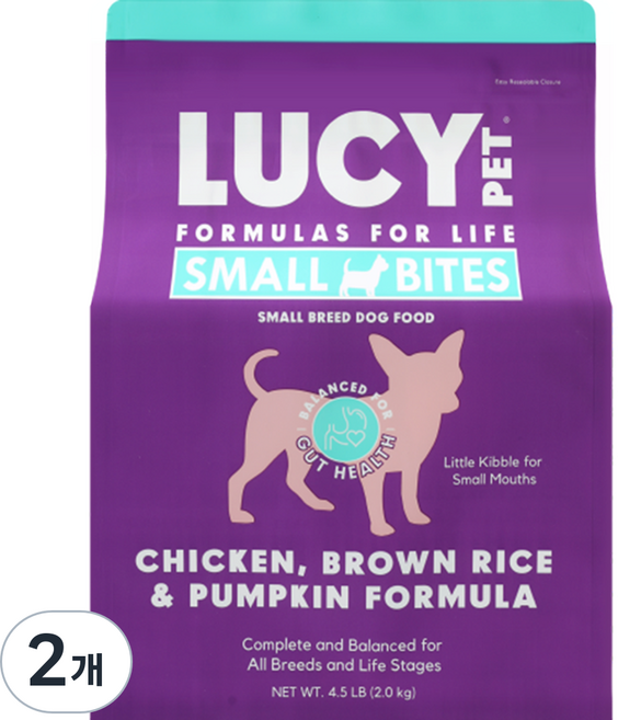 루시펫프로덕츠 전연령 강아지 치킨 현미 앤 호박 LID 스몰바이트 건식사료, 2개, 2kg, 닭+호박