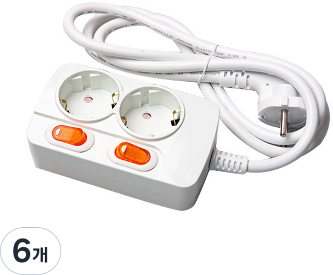 메이프 개별 스위치형 멀티탭 2구, 1.5m, 랜덤 발송, 6개