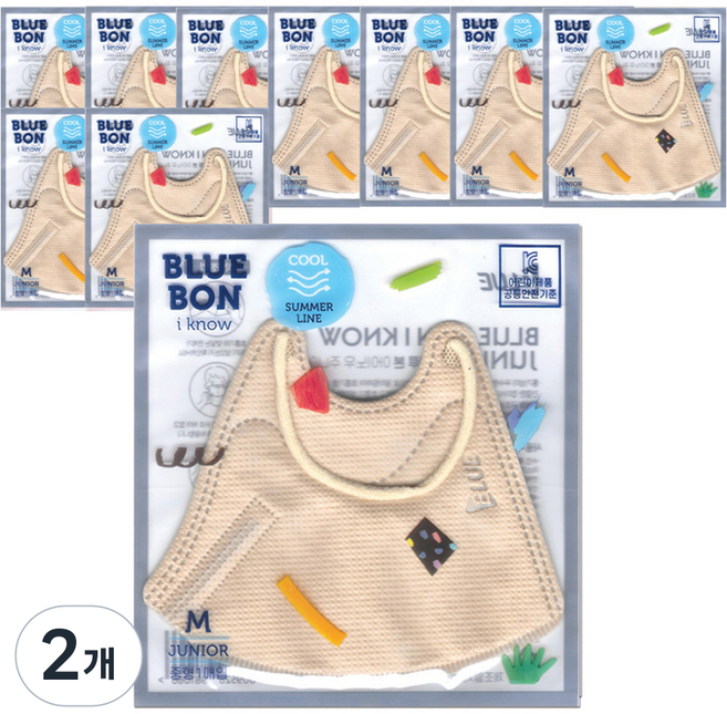 블루본 아이노우 썸머라인 컬러마스크 중형 주니어용, 아이보리, 2개, 10개입