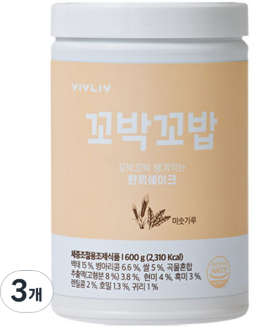 비브리브 꼬박꼬밥 한끼 쉐이크 미숫가루맛, 600g, 3개