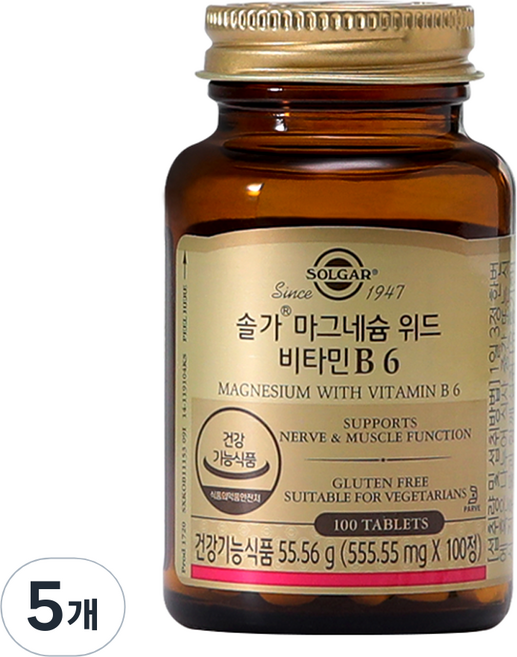 솔가 마그네슘 위드 비타민 B6, 100정, 5개