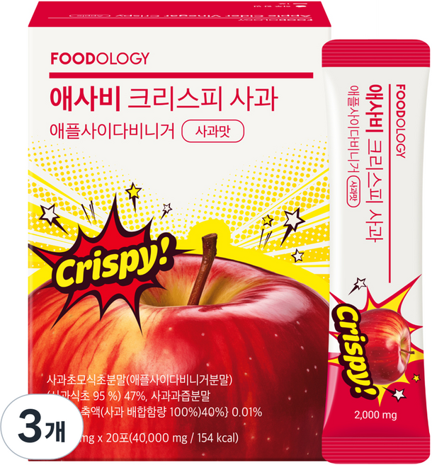 푸드올로지 초모 애사비 크리스피 사과맛, 40g, 3개
