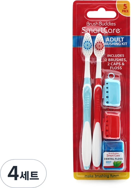 브러쉬버디즈 스마트케어 칫솔세트 칫솔 2p + 칫솔캡 2p + 치실, 4세트 - 쿠팡