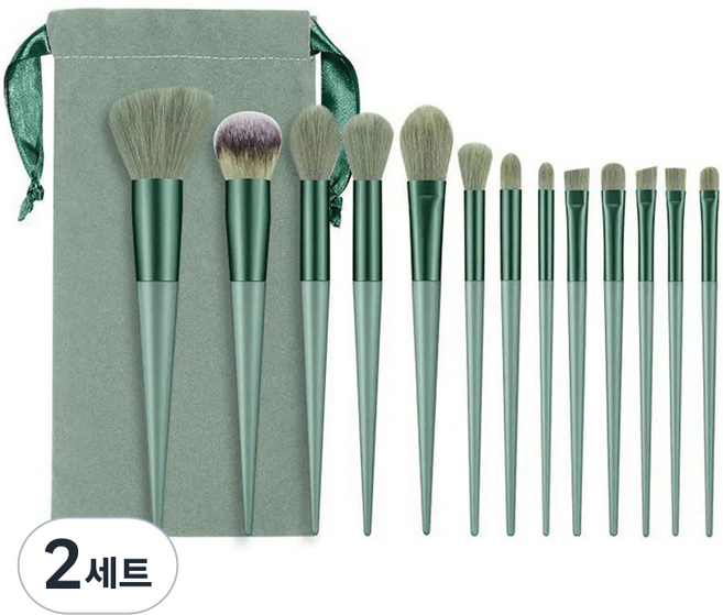 올웨일리 뷰티 메이크업 브러쉬 13종 + 파우치 세트 26TSP3741, 2세트, 그린