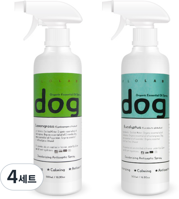 FLOLAB 狗狗除臭劑 檸檬草香 500ml + 尤加利香 500ml, 1L, 4組