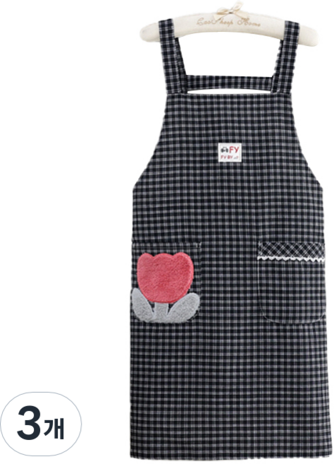 데이소이 러블리 체크 앞치마, 22 튤립 블랙, 3개