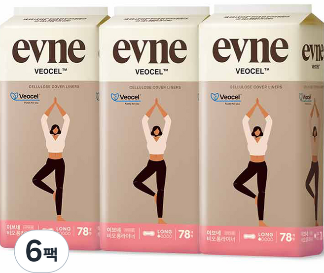 이브네 비오셀 팬티라이너, 롱, 78개입, 6개