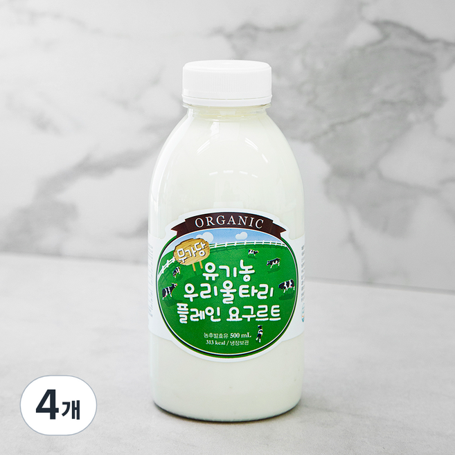 유기가공식품인증 우리울타리 플레인 요구르트 무가당, 500ml, 1개입, 4개