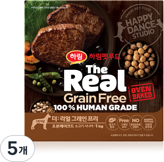 하림펫푸드 강아지 더리얼 그레인프리 오븐베이크드 시니어 사료, 소, 1kg, 5개