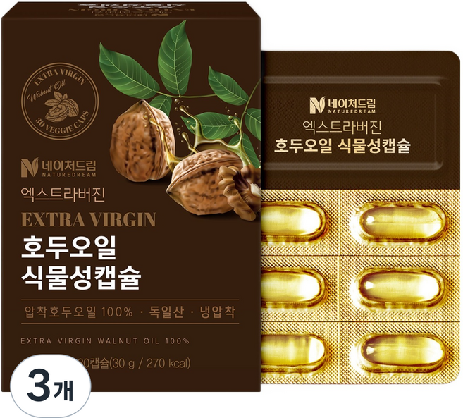 네이처드림 엑스트라버진 호두오일 식물성캡슐 30g, 3개, 30정