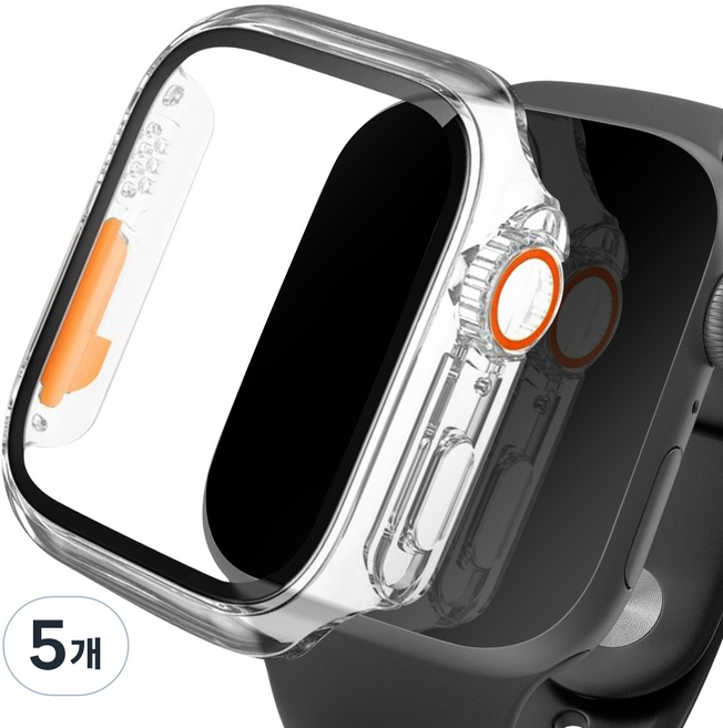 아이몰 애플워치 호환 울트라st 9H 강화유리 풀커버 프레임 케이스, 투명, 5개