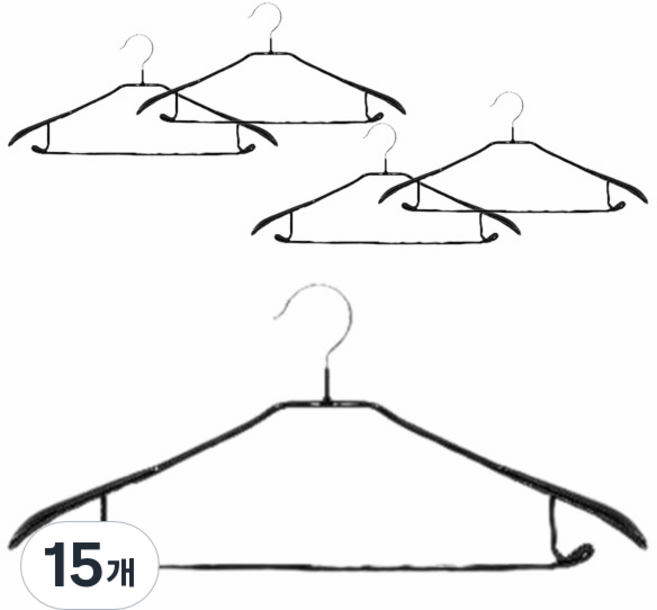 에이비박스 논슬립 정장 멀티 옷걸이 M, 블랙, 15개