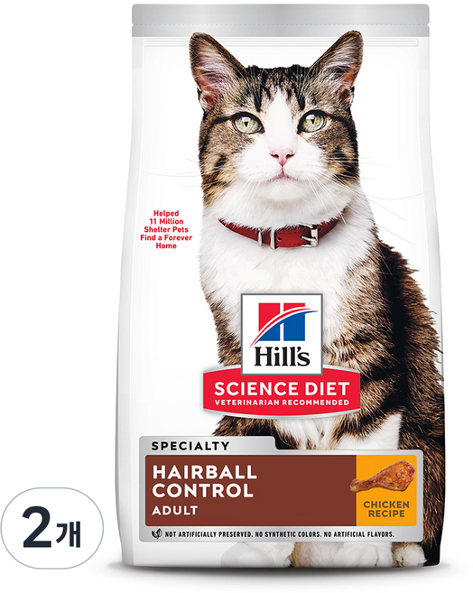 힐스사이언스다이어트 어덜트 고양이 기능성 사료, 2개, 헤어볼, 1.58kg