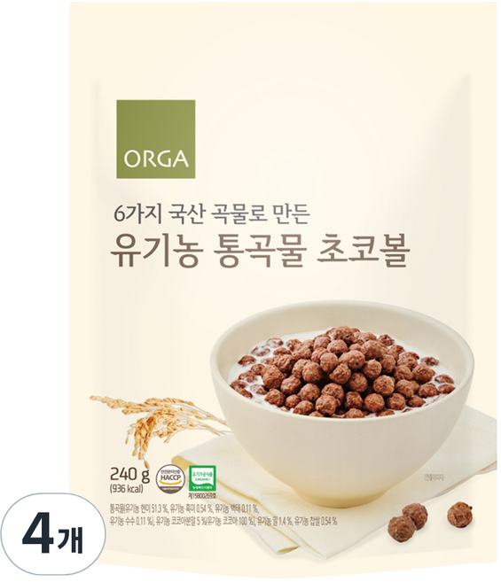 올가홀푸드 유기농 통곡물 초코볼, 240g, 4개