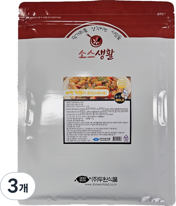 두원식품 짜장 떡볶이 소스 NR 어린이용, 1kg, 3개