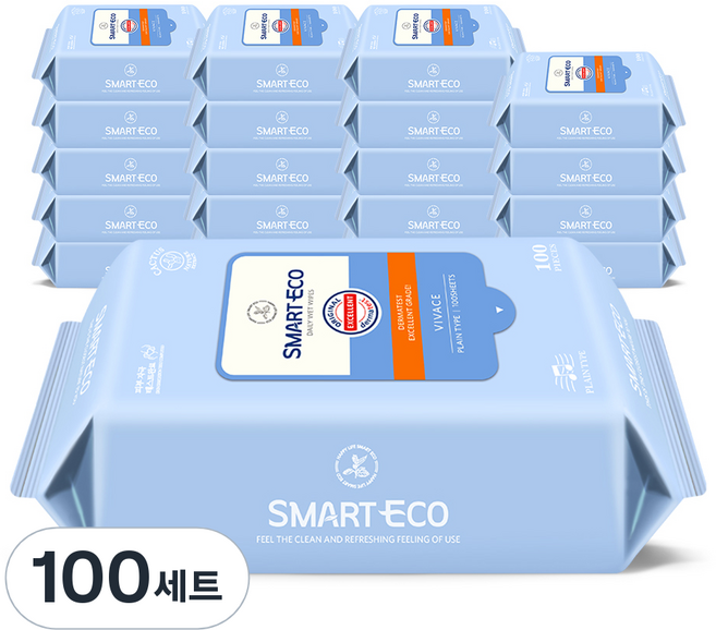 스마트에코 비바체 물티슈 리필형, 43g, 100매, 100개