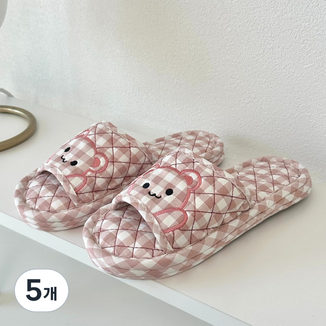 제이드슈 3중 쿠션 면 실내 슬리퍼, 핑크, 5개