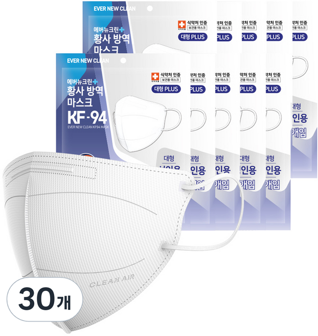 에버뉴크린 새부리형 황사방역마스크 특대형 KF94, 5개입, 30개, 화이트