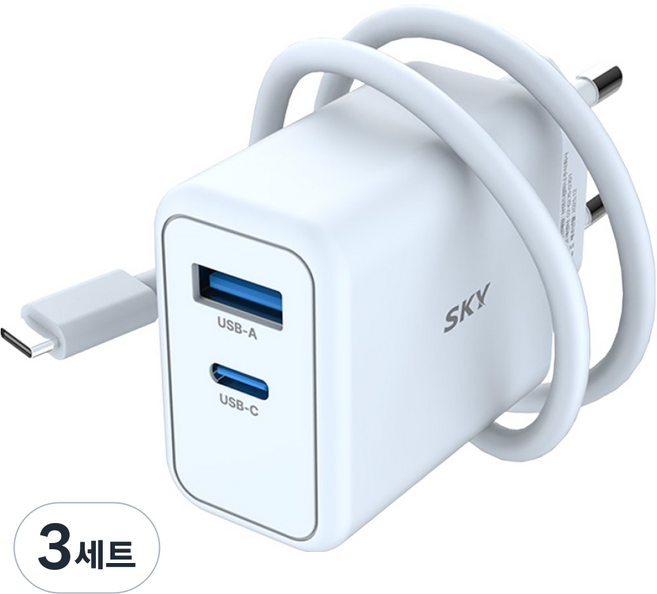 SKY 필 GaN 25W 초고속 충전기 + USB C to C 40W 충전 케이블, 블루, 3세트
