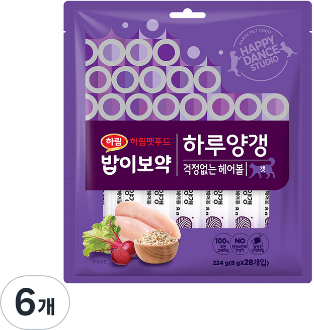 하림펫푸드밥이보약 캣 하루양갱, 걱정없는 헤어볼, 224g, 6개