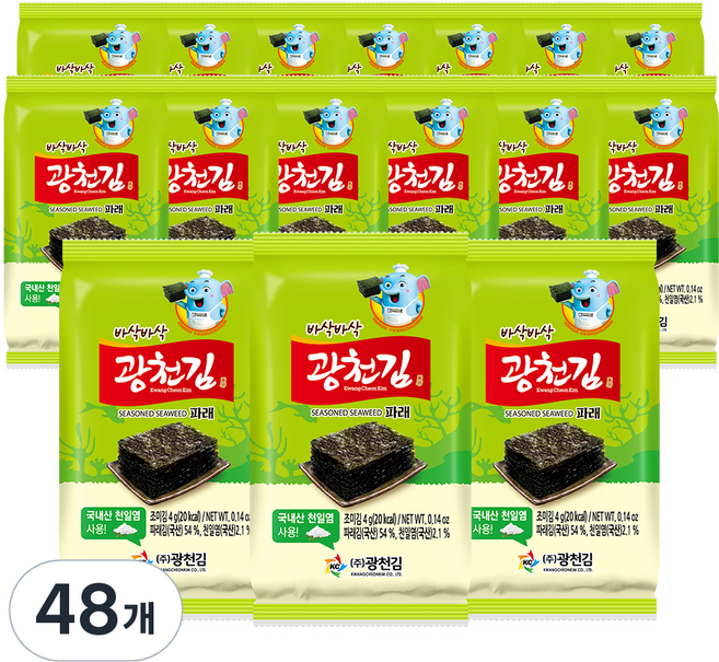 광천김 바삭바삭 파래김, 4g, 48개