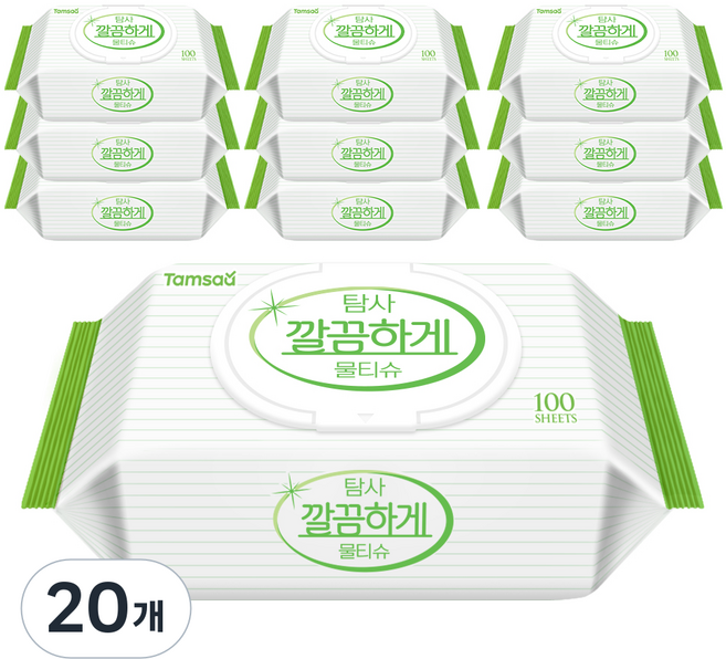 탐사 깔끔하게 다용도 물티슈 캡형 50gsm, 100매, 20개