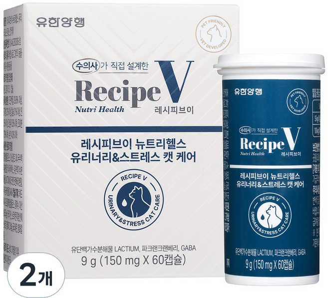 유한양행레시피브이 고양이 뉴트리헬스, 2개, 유리너리+스트레스, 60정