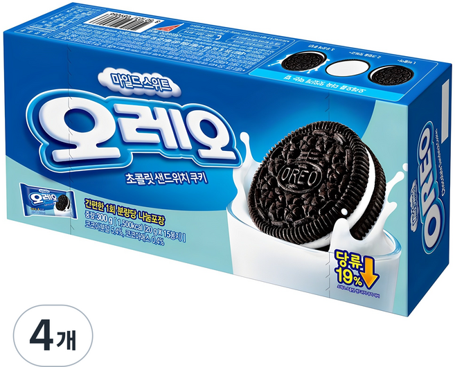 오레오 마일드스위트 초콜릿샌드위치 쿠키, 300g, 4개