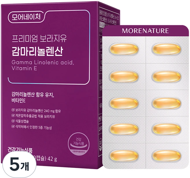 모어네이처 프리미엄 보라지유 감마리놀렌산, 60정, 5개 - 쿠팡