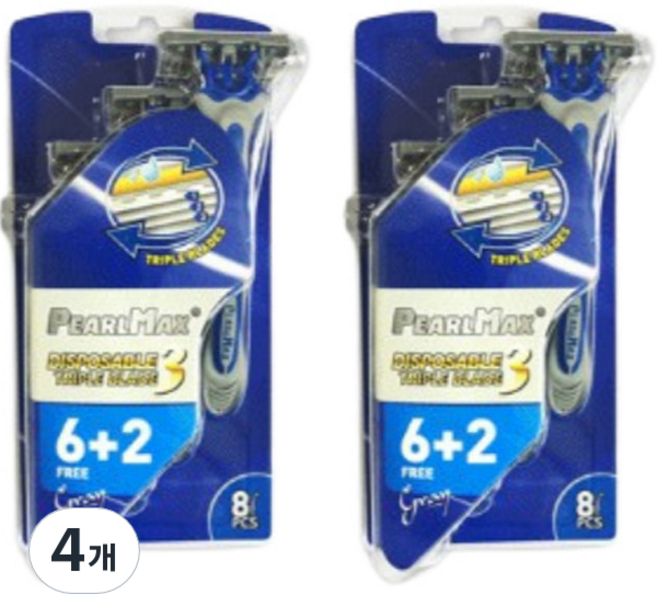 PearlMax 3단 블레이드 일회용면도기 그레이, 4개, 8개입