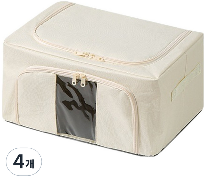 로이홈 투명창 접이식 2도어 오픈 의류 수납 보관 가방, 베이지, 4개