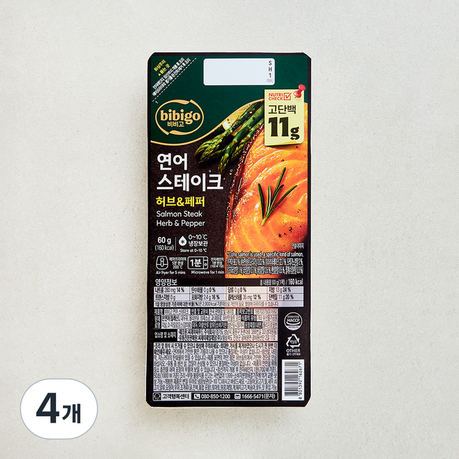 비비고 고단백 연어 스테이크 허브 & 페퍼, 4개, 60g