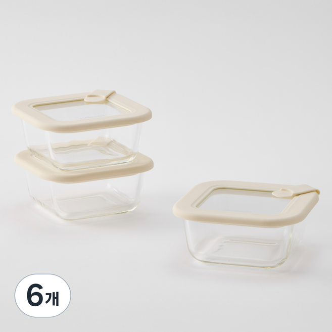 한샘 클리어 유리밥용기 베이지, 6개, 320ml